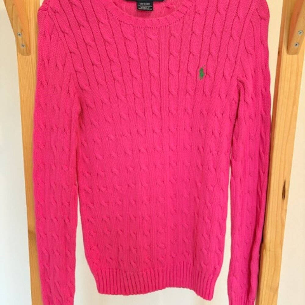 1990s Ralph Lauren SPORT Cable-Knit Cotton Crewneck Sweater - Vintage - Size M